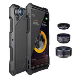 198° Fisheye Lens + 15X Macro Lens + Wide Angle Lens + IP54 Waterproof Shockproof Aluminum Case For iPhone X