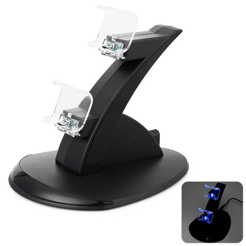 Dual Micro USB with Blue LED Indicator Charging Dock Station Stand for PS4 Controller Large Size