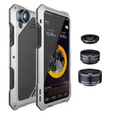 198° Fisheye Lens + 15X Macro Lens + Wide Angle Lens + IP54 Waterproof Shockproof Aluminum Case For iPhone X