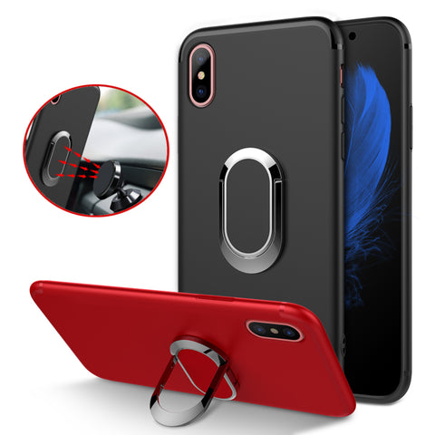 Bakeey™ 360° Adjustable Metal Ring Kickstand Magnetic Adsorption TPU Case for iPhone X