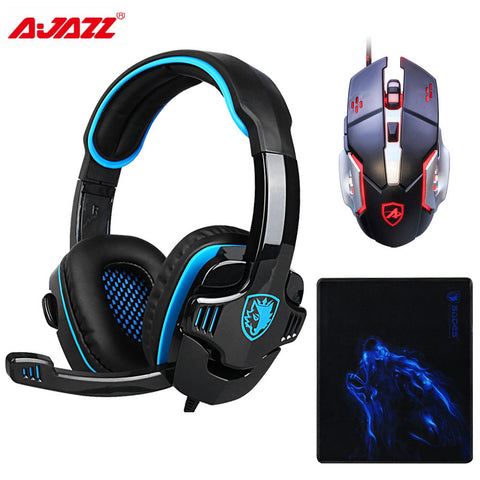 3pcs/combo USB Wired 3200DPI Gaming Mouse Gamer Headset Headphone + Mouse pad