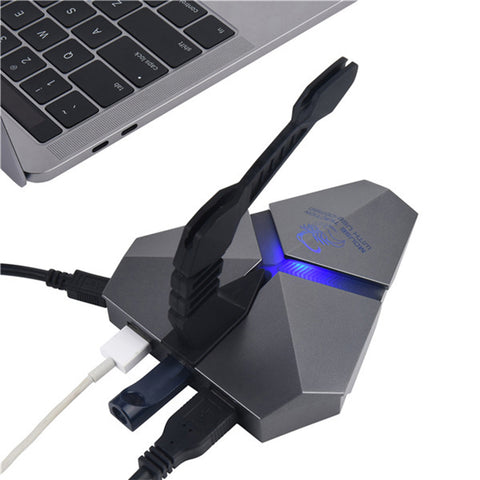 High Speed 3-Port USB 2.0 Data Gaming HUB Mouse Bungee Splitter Micro SD TF Card Reader Clamp USB-COMBO 7Color Backlit LED Light