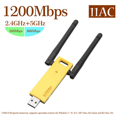 USB3.0 AC 1200Mbps Wireless Dual Band USB Adapter Wireless Network WiFi Adapter 2.4 / 5.0GHz Etherne Antenna for Laptop Desktop